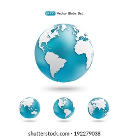 Modern Globe icon set. Planet earth in different views of the continents. Vector design elements.