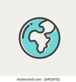 Modern globe icon thin line for web and mobile, modern minimalistic flat design. Vector icon with dark grey outline and offset colour on light grey background.