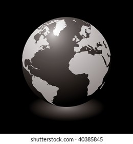 Modern globe with light shadow and black background