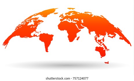 Modern Globe Map in Trendy Flat Design & Bright Orange Color. Autumn & Evening Concept. Vector Illustration 