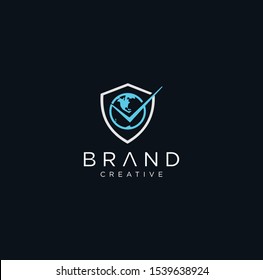 Modern Globe Shield Check Logo Design Vector Stock . Security World Logo Business Vector Design Illustration. Security Guard Secure Global Logo Design