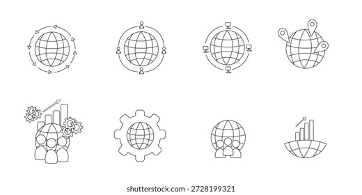 ilustração do vetor do globo moderno mostrando o mapa do mundo com linhas limpas e estilo mínimo. adequado para negócios globais, tecnologia, educação, finanças, conexão internacional e conceitos de comunicação mundial.