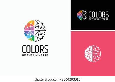Modern Globe Wireframe with Colorful dots link for Global Network Connection logo design