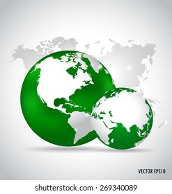Modern globes and world map, vector illustration.