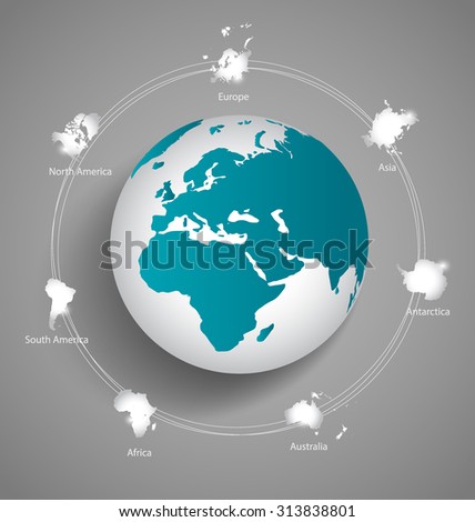 Modern globes and world map, vector illustration.