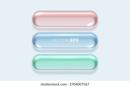 Modernos Botones redondeados en 3D con colores pastel vibrantes. Elementos de interfaz de usuario limpios. Ilustración vectorial