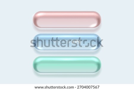 Modern glossy 3D rounded buttons set in vibrant pastel colors. Clean user interface elements. Vector illustration