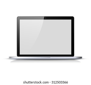 Modern glossy black notebook with metallic body isolated on white background
