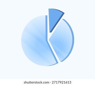 Modern glossy blue pie chart icon with transparent glass effect. Business and finance infographic element. Modern data visualization symbol isolated on white background. Vector illustration