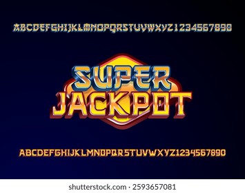modern glossy golden blue super jackpot text effect alphabet with frame