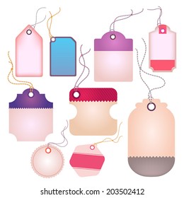 Modern glossy lady badge tag, ticket and labels design with hanging rope, create by vector 