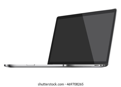 Modern glossy laptop with black screen isolated on white background. Vector illustration. EPS10.