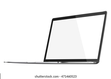 Modern glossy laptop with black screen isolated on white background. Vector illustration. EPS10.