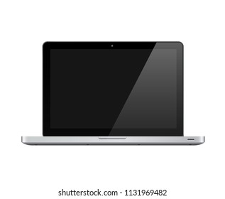 Modern glossy laptop with blank screen isolated on transparent background. Vector illustration. EPS10.