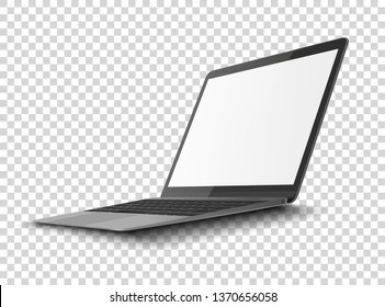 Modern glossy laptop with blank screen isolated on transparent background. Vector illustration. 