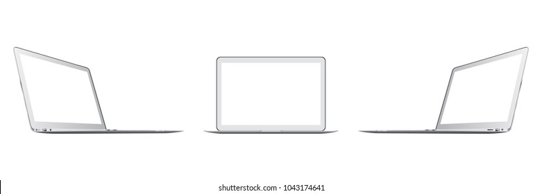 Modern glossy laptop isolated on white background. Showcase your apps, websites, tools and other digital projects placed in realistic laptop. 