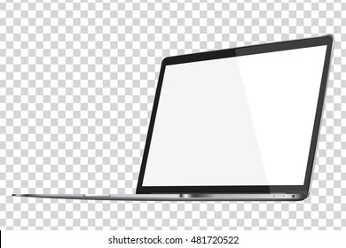 Modern glossy laptop isolated on transparent background. Top view. Vector illustration. EPS10.