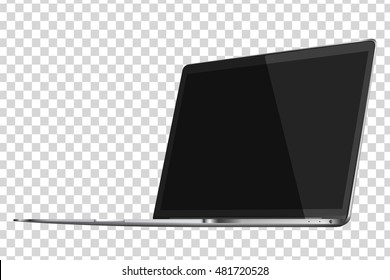 Modern glossy laptop isolated on transparent background. Top view. Vector illustration. EPS10.