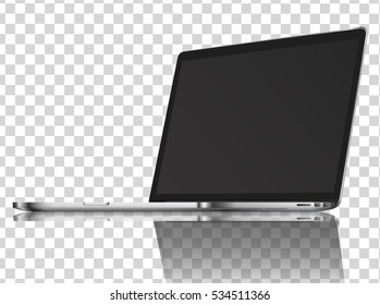 Modern glossy laptop with reflections on transparent background. Vector illustration. EPS10.