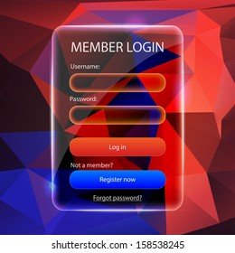 Modern glossy login form page with polygonal background
