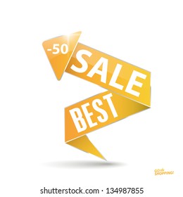 Modern glossy orange vector arrows with best sale, price tag.