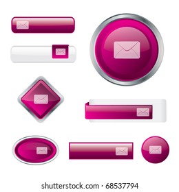 Botón de contacto rosa brillante moderno establecido en diferentes formas - vector
