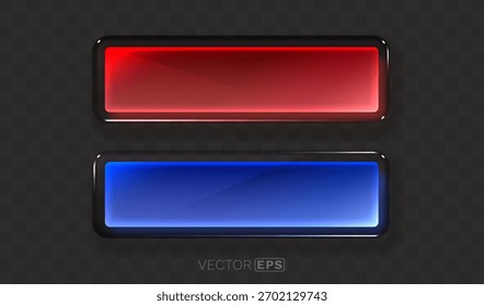 Quadros modernos brilhantes de botão vermelho e azul com brilho de néon. Elementos de design retangular vazios para banners da Web. Ilustração vetorial