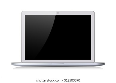 Modern glossy white notebook with metallic body isolated on white background