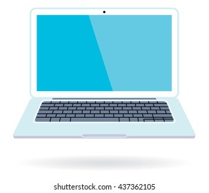 Modern Glossy white Portable computer icon. vector illustration. Open Laptop isolated on white. 