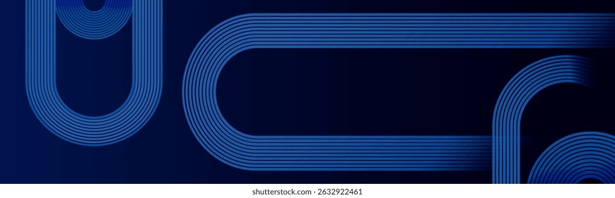 Modern glowing blue colour dynamic curve lines - geometric circle shapes design background vector illustration. Abstract dark blue gradient background. High quality degital graphic. Luxury pattern.