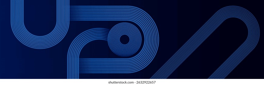 Líneas de curva dinámica de color azul brillante moderno - Ilustración vectorial de fondo de diseño de Formas geométricas circulares. Abstractas fondo de degradado azul oscuro. Gráfico digital de alta calidad. Patrón de lujo.