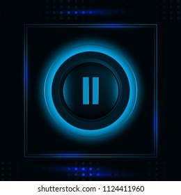 Modern glowing blue light pause button icon vector illustration