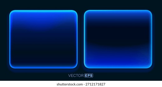 Moderne leuchtende blaue Neonrahmen auf dunklem Hintergrund. Abstraktes digitales Rahmendesign. Vektorgrafik