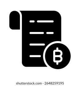 Modern glyph icon of bitcoin statement document