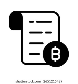Modern glyph icon of bitcoin statement document