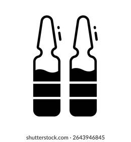 A modern glyph icon featuring vials for blood samples