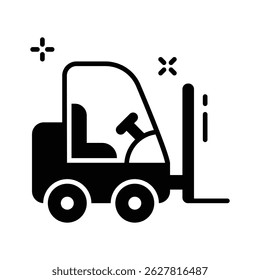 A modern glyph icon of forklift lifting