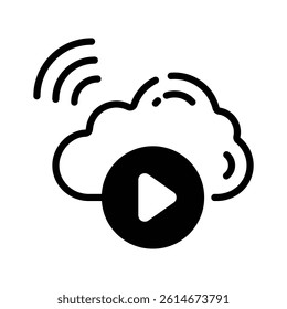 A modern glyph style icon of cloud streaming media