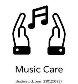 A modern glyph style icon of music care