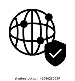 A modern glyph style icon of secure network with shield
