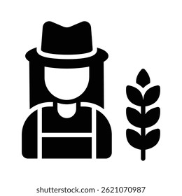 Ícone de estilo de glifo moderno mostrando avatar de agricultora feminina