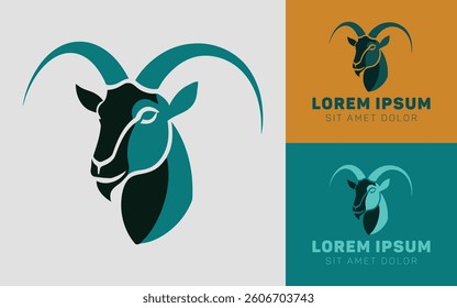 Modern Goat Silhouette Icons in Gold and green