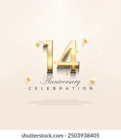 Modern gold 14th anniversary, Premium design to celebrate a birthday. Premium vector background for greeting and celebration.