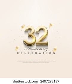 32º aniversario de oro moderno, diseño Premium para celebrar un cumpleaños. Fondo vectorial premium para saludos y celebraciones.