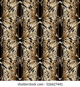 Modern gold abstract seamless pattern. Geometric 3d background. Mosaic surface ornate 3d  wallpaper. Elegant vector endless ornamental decorative abstract gold  texture. Fabric ornaments.