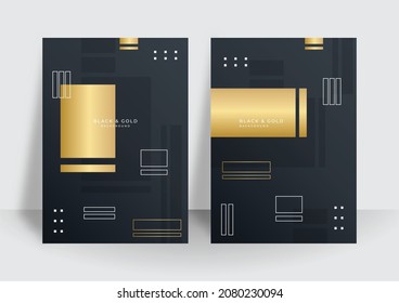Modern gold and black luxury cover background design template set for business. Vector design for notebook cover, business poster, brochure template, magazine layout