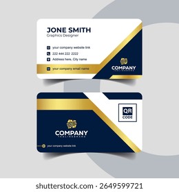 Modern Gold Business Card with Diagonal Layout and QR Code Zone