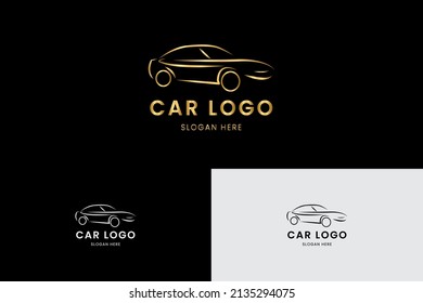 Logotipo moderno de Gold Car en un estilo elegante con fondo negro. Logo moderno de coche blanco en un estilo elegante con fondo negro. Logo de Black Car moderno en un estilo elegante con fondo blanco