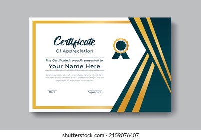 Modern gold certificate appreciation achievement template award achievement clean creative certificate recognition excellence certificate border completion template certificate design template