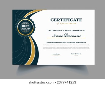 Modern gold certificate appreciation achievement template award achievement clean creative certificate recognition excellence certificate border completion template certificate design template